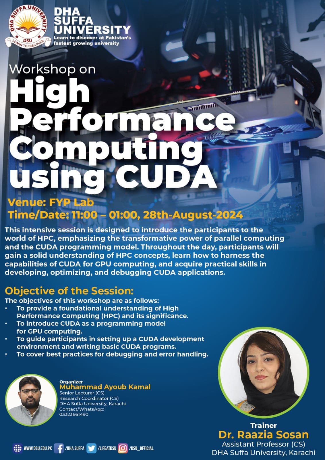 Conferences & Talks - High Performance Computing using CUDA Talk at DHA Suffa University
